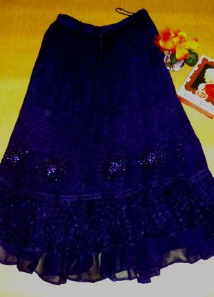 Шикарная пышная фиолетовая юбка в пол из благородной вискозы с вышивкой большой размер2 фото