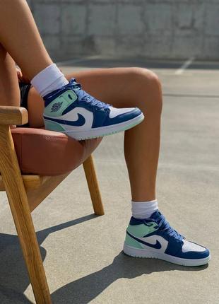 Nike air jordan 1 retro blue mint high женские высокие кроссовки найк джордан голубые синие мятные бирюзовые демисезон10 фото