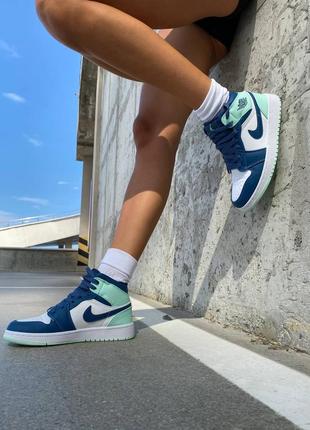 Nike air jordan 1 retro blue mint high женские высокие кроссовки найк джордан голубые синие мятные бирюзовые демисезон3 фото