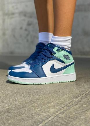 Nike air jordan 1 retro blue mint high женские высокие кроссовки найк джордан голубые синие мятные бирюзовые демисезон1 фото