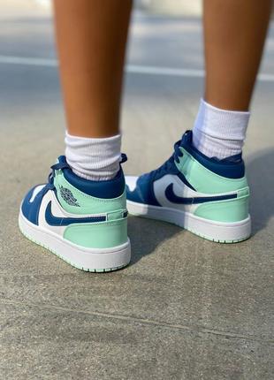 Nike air jordan 1 retro blue mint high женские высокие кроссовки найк джордан голубые синие мятные бирюзовые демисезон5 фото