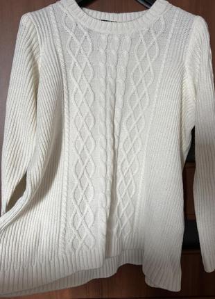 Молочный свитер, кофта кардиган крупной вязки косы косичка2 фото