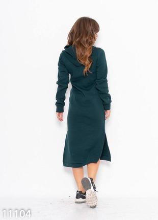 Утеплена флісом міді сукня з капюшоном бокові розрізи 9 кольорів8 фото