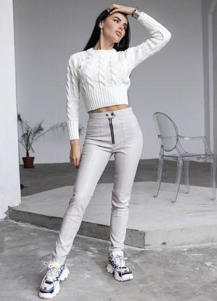 Стильні шкіряні утеплені лосини на замші