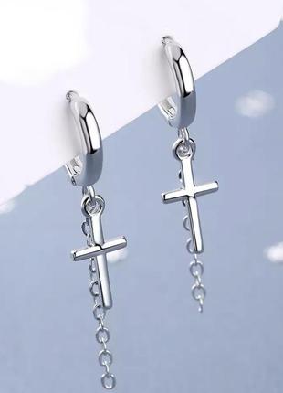 Трендові сережки висюльки хрестики кресты срібло 925