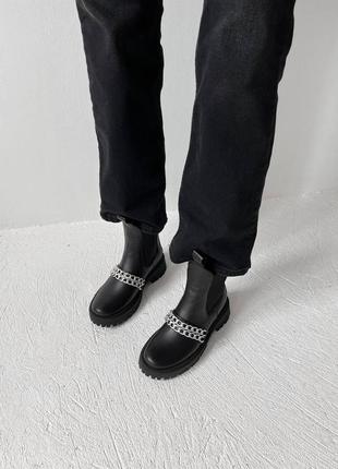 Кожаные челси ботинки с цепью на платформе сапоги ботильоны ботфорты зимние на байке zara3 фото