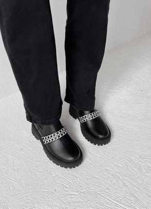 Кожаные челси ботинки с цепью на платформе сапоги ботильоны ботфорты зимние на байке zara4 фото