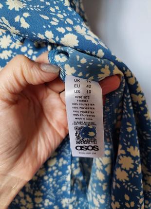 Голубое платье миди с разрезом спереди в белый цветочный принт asos(размер 12-14)8 фото