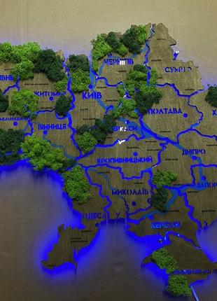 Карта україни на акрилі з річками та підсвіткою rgb колір venge moss