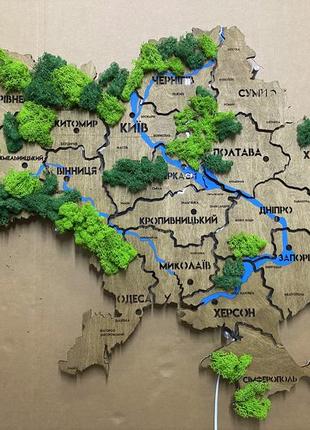 Карта україни на акрилі з річками та підсвіткою rgb колір venge moss3 фото