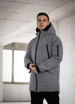 Мужская длинная куртка зимняя утеплённая, парка на парня зимняя серого цвета1 фото
