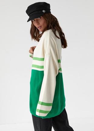 Женкий легкий зеленый джемпер оверсайз с воротником поло2 фото