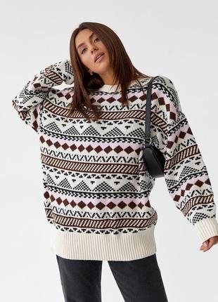 Стильный женский свитер оверсайз с геометрическим узором, кофта, джемпер, світер