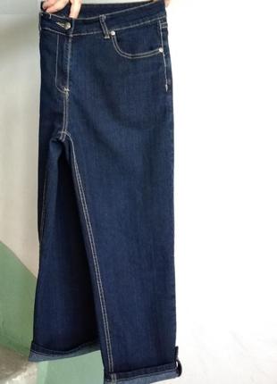 Р 12 / 46-48 стильные базовые синие джинсовые капри бриджи стрейчевые с подворотом cotton traders3 фото