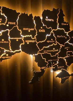 Карта україни на акрилі з підсвіткою між областями колір vintage