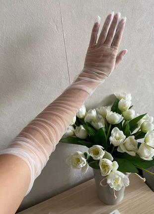 Перчатки фатиновые из сетки для фотосессий свадьбы невесты1 фото