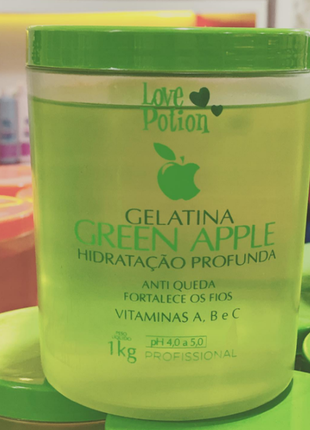 Коллаген для волос love potion gelatina green apple 1000 мл1 фото
