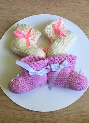 В'язані вовняні пінетки шкарпетки з бантиками для малюків