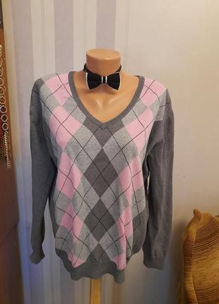 Бавовняний пуловер джемпер светрик хлопковый джемпер пуловер в клетку в винтажном стиле1 фото