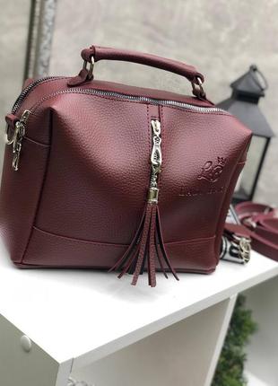 Шикарна стильна якісна ефектна сумочка з двома ремінцями виробництво україна  марсала2 фото
