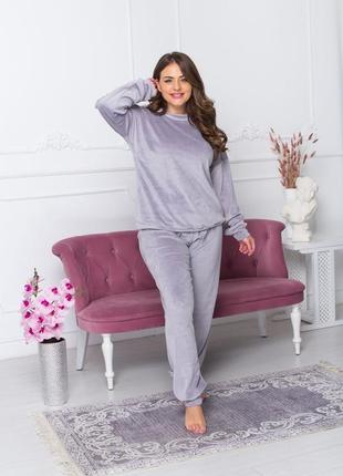 Велюрова піжама жіноча штани та кофта  св.сірий