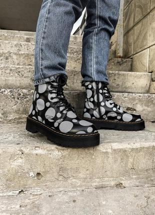 Жіночі шкіряні чорно-білі ботинки dr. martens jadon polka🆕 ботінки др мартинс2 фото