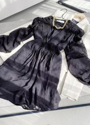Zara оригинал платье размер 42 xl в наличии шифоновое платье мини миди в горох черное базововое женское от zara zara2 фото