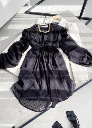 Zara оригинал платье размер 42 xl в наличии шифоновое платье мини миди в горох черное базововое женское от zara zara5 фото