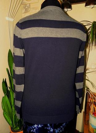 Мужской качественный коттоновый джемпер  свитшот темно синего цвета с серыми полосками2 фото
