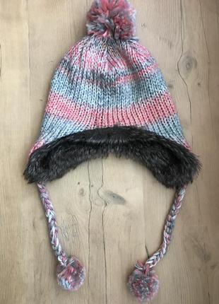 Теплая зимняя шапка с помпоном 8-12 лет