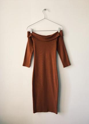 Терракотовое платье миди с открытыми плечами forever 21 коллекция 2018 модный цвет 🍁🍂4 фото