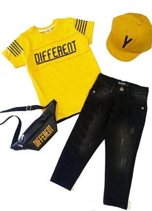 Костюм (джинсы, футболка, бананка) хлопок. желтый/синий 2296 туречня