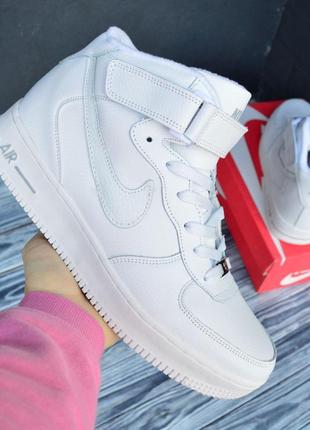 Мужские высокие кожаные кроссовки на флисе nike air force #найк