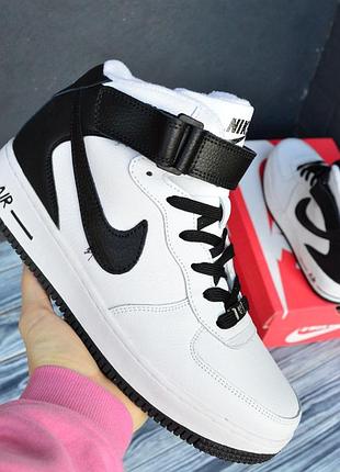 Мужские высокие кожаные кроссовки на флисе nike air force #найк