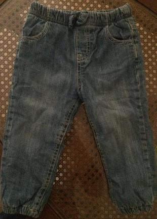 Утеплённые джинсы на флисе на девочку 6-9 месяцев