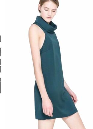 Zara зара платье изумрудное бутылочное зелёное прямое трапеция с воротником