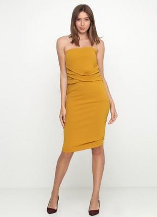 Missguided платье жёлтое горчичное по фигуре карандаш футляр с переплётом без бретелек