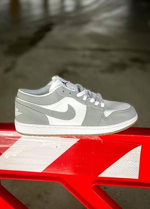 Мужские кожаные кроссовки nike air jordan1 low "wolf grey" #найк