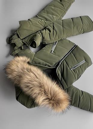Зимовий комбінезон роздільний хакі з натуральним хутром