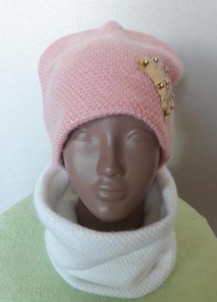 Розпродаж!красива,яскрава,затишна ангоровая шапочка для дівчинки на флісі,50-543 фото