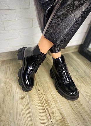❤️ натуральные лаковые ботинки зима деми