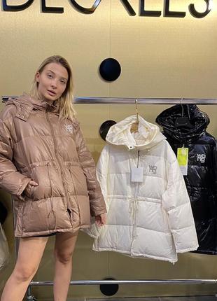 Белый пуховик женский чёрный пуховик куртка зимняя натуральный пух светлая куртка с капюшоном