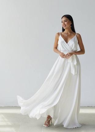 Белое платье вечернее нарядное длинное в пол макси на розпись венчание загс свадебное2 фото