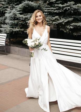 Белое платье вечернее нарядное длинное в пол макси на розпись венчание загс свадебное5 фото