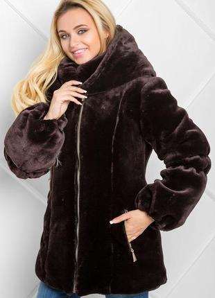Коричневая эко шуба с поясом