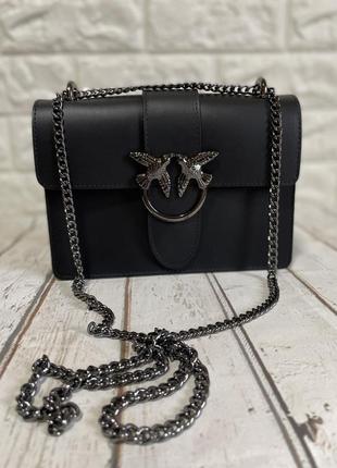 Чорна шкіряна сумочка з пташками в стилі pinko італія 🇮🇹