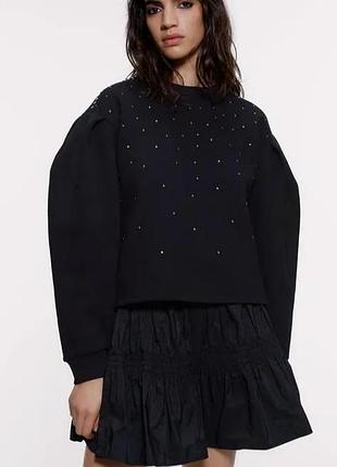 Світшот, кофта на флісі з заклепками zara, s