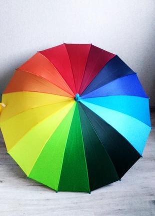 Детский подростковый зонт-трость радуга на 8-13 лет.