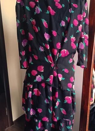 Винтажное шифоновое ретро платье 80-е заниженная талия цветочный принт винтаж ретро