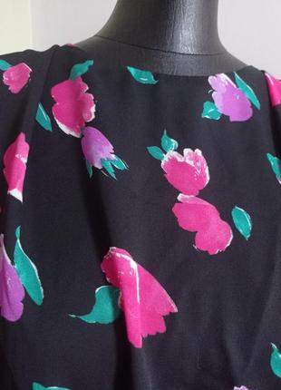 Винтажное шифоновое ретро платье 80-е заниженная талия цветочный принт винтаж ретро5 фото